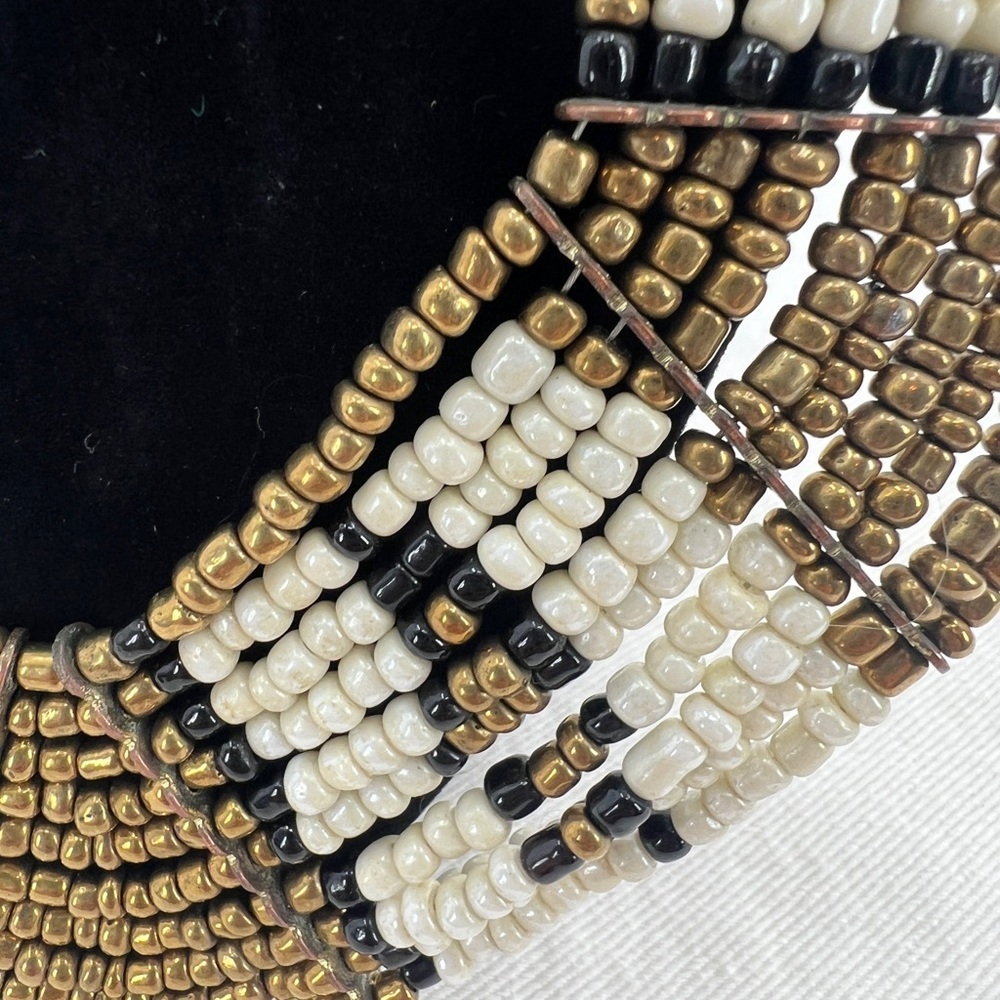 Statement Collar Necklace Multi Strand Black, Gol… - image 4